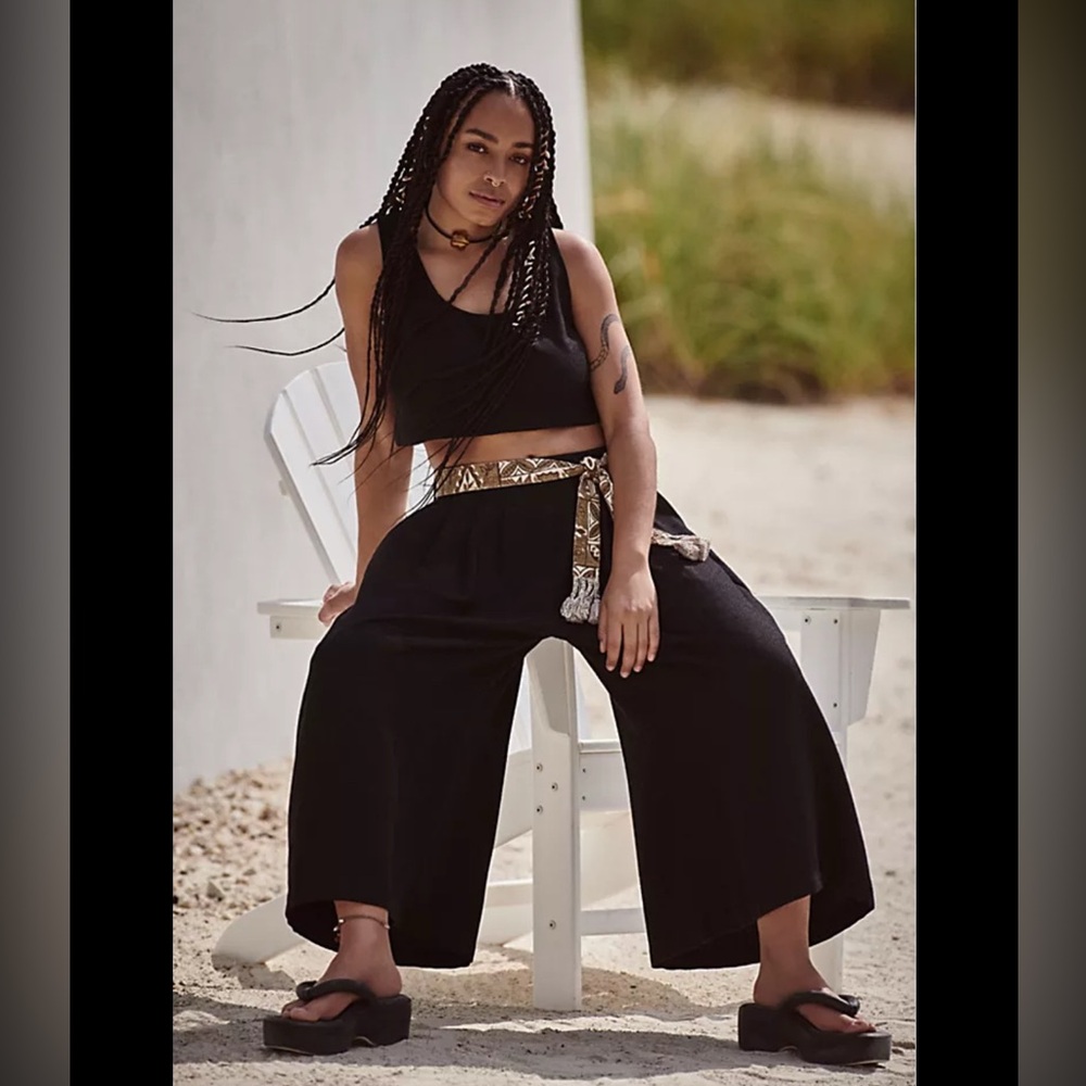 Free People Black Maritza Cullote Wide Leg Pants, Retail Size Medium